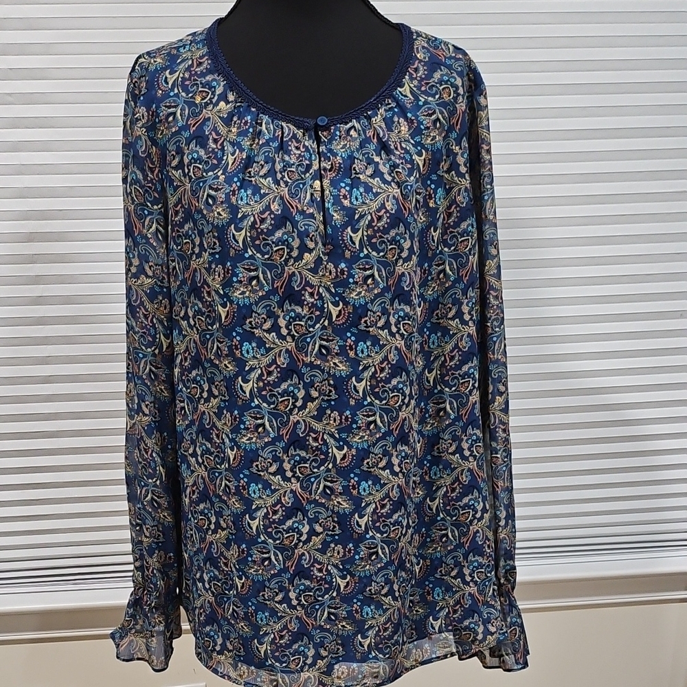 Daniel Rainn Blue Tan Relaxed Blouse